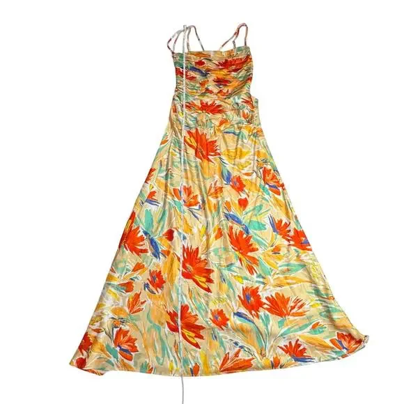 ASTR Antlia Floral Maxi Dress Orange Yellow Women's Square Neck Lace Up Summer - Picture 11 of 16